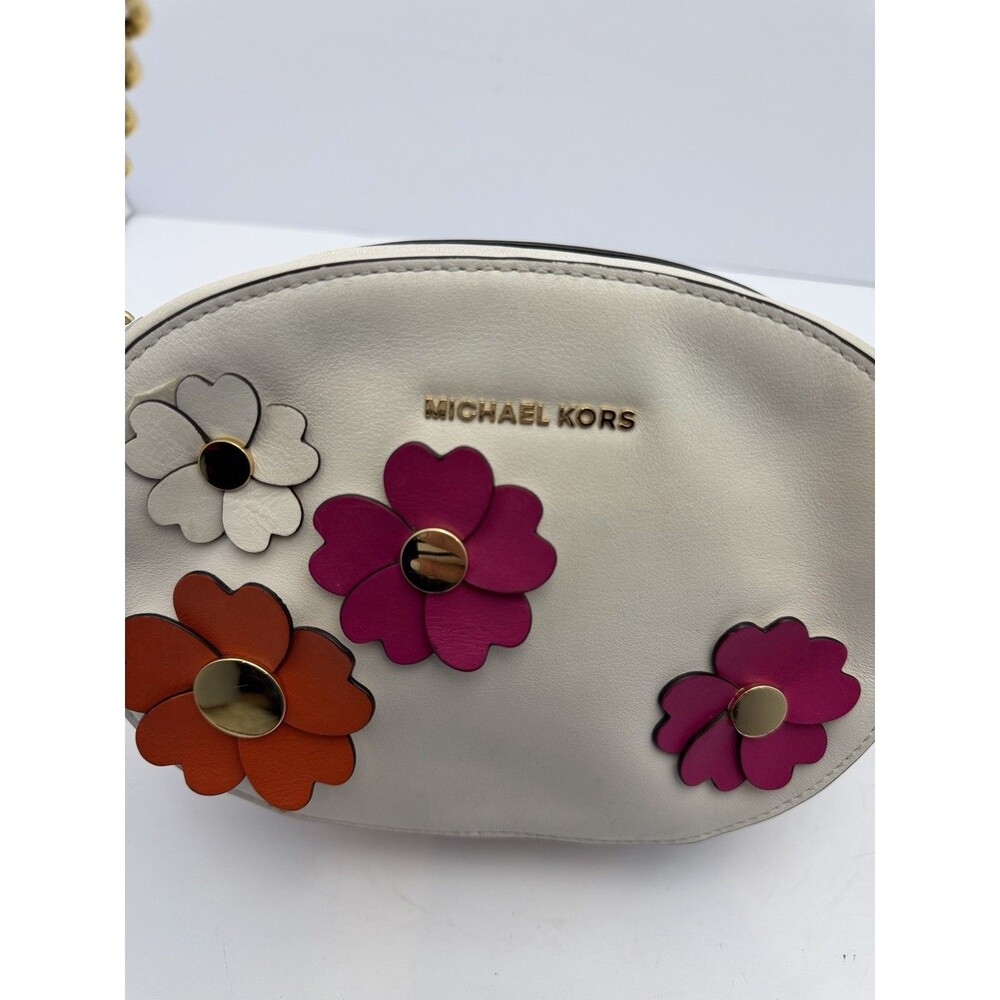 Michael Kors Floral Applique Crossbody Bag White Leather Chain Strap Tassel - Picture 3 of 12